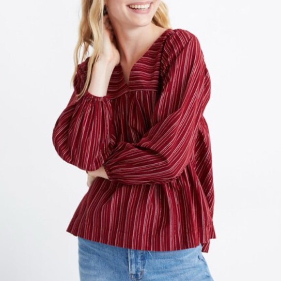 Swingy Peasant Top in Metallic Stripe - Picture 1 of 6